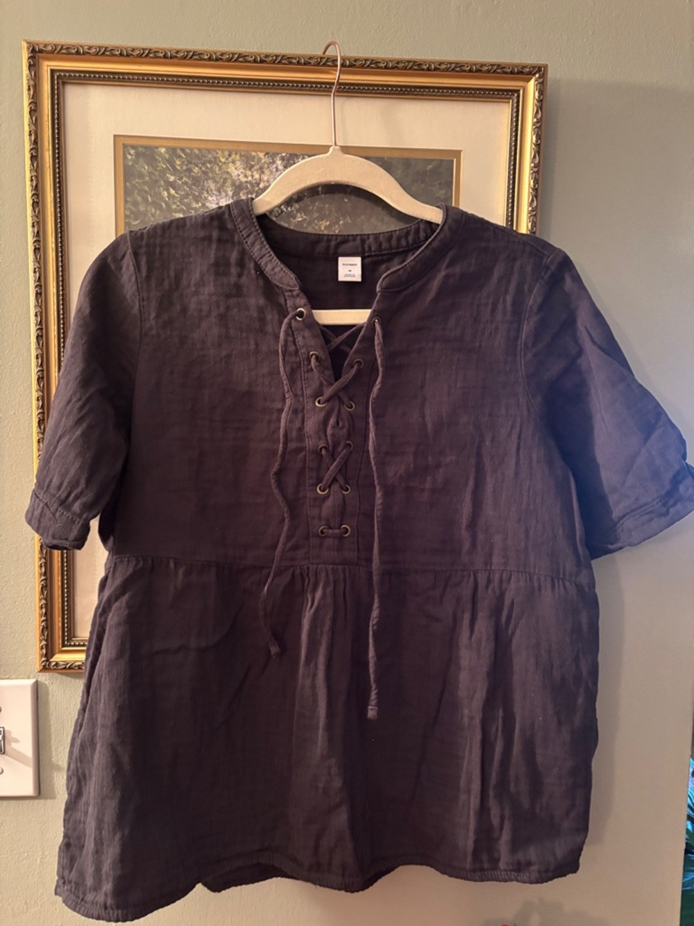 Old Navy Dark Grey/Black Lace-Up Linen Tunic